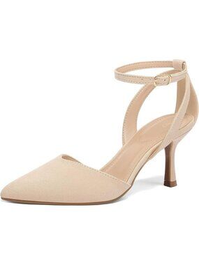 Women's Nude Suede Closed Toe Kitten Heels Comfortable Pumps Party Dress Shoes